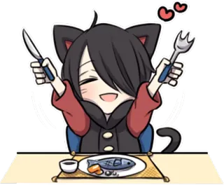 🍽 Katze, Anime, Essen, Essen, Kawaii, Süß, Digitaler Sticker, Animiert telegram sticker