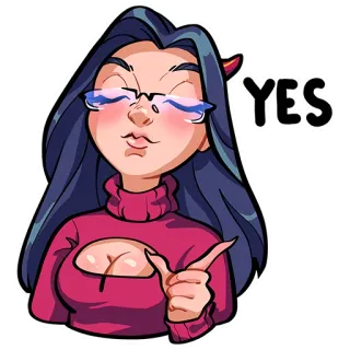👍 YES wanita, ya, imut, kartun, positif, setuju telegram sticker
