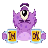 👌 I'M OK Monster, Zyklop, Trinken, Bier, Cartoon, Ok telegram sticker