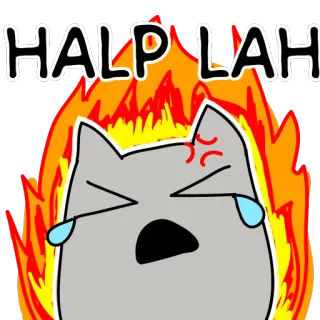 😫 HALP LAH cat, fire, help, cartoon, sticker telegram sticker