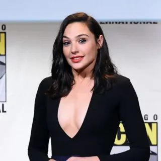 😬 Gal Gadot actress, woman, celebrity, portrait, black dress telegram sticker