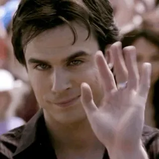 👋 Damon Salvatore The Vampire Diaries мужчина, приветствие, вампир, сериал, актер, машет рукой, красивый telegram sticker