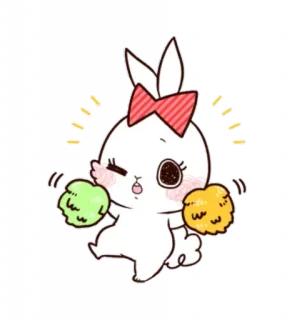 🥳 coelho, fofo, líder de torcida, pompons, desenho animado, adesivo telegram sticker