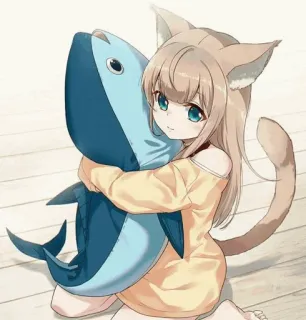 🧡 Anime, Kocica, Ryba, Słodkie, Dziewczyna, Kreskówka telegram sticker