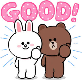 ✌️ GOOD! bien, conejo, oso, lindo, aprobación, pulgar arriba whatsapp sticker
