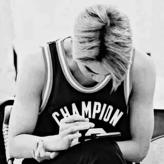 🥀 CHAMPION người, nhà vô địch, bóng rổ, vận động viên, áo đấu, chân dung, đen trắng telegram sticker