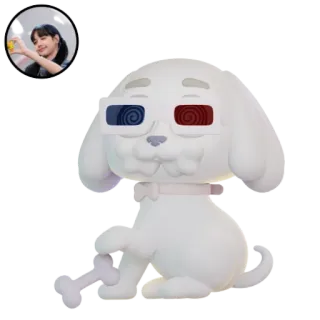 🤍 chó, đồ chơi, kính 3D, xương, trắng, dễ thương telegram sticker