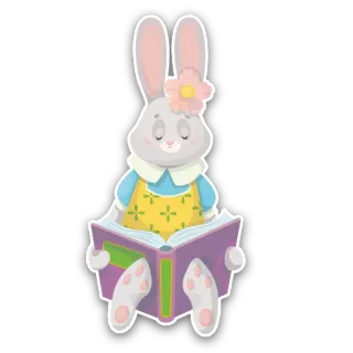 😀 うさぎ, ウサギ, 本, 読書, 動物, 花, かわいい telegram sticker