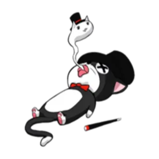 😇 gato, desenho animado, animal, cartola, morto, fumando, gato fumando telegram sticker