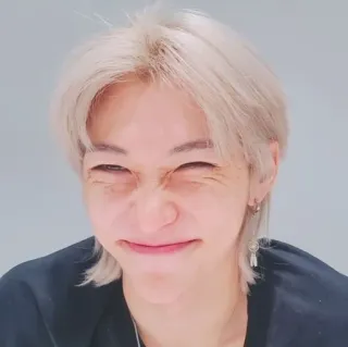 😆 person, portrait, facial expression, face, blonde hair, eyes closed telegram sticker