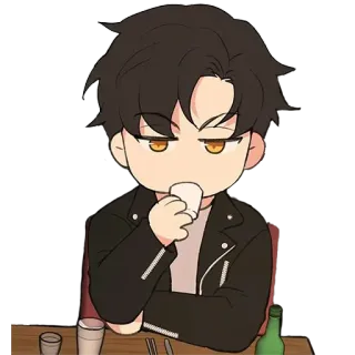 🙂 мужчина, пьющий, аниме, манга, мультфильм, портрет telegram sticker