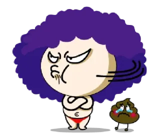 🏴 卡通, 生气, 搞笑, 脸, 紫发, 表情符号, 表情 telegram sticker