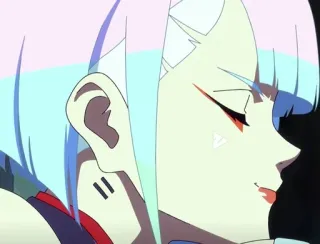 😌 Lucy Cyberpunk: Edgerunners อนิเมะ, ไซเบอร์พังก์, จูบ, ผู้หญิง, ลูซี่, Edgerunners telegram sticker