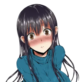 😳 аниме, девушка, мультфильм, румянец, свитер, длинные волосы telegram sticker