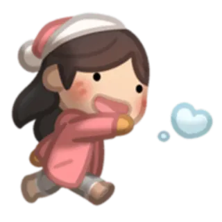 ❣ cartoon, meisje, sneeuw, winter, schattig, hart telegram sticker