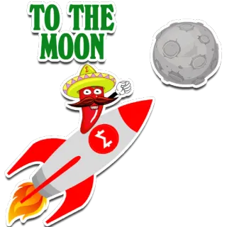 🚀 TO THE MOON moon, rocket, chili pepper, sombrero, crypto, finance, meme telegram sticker