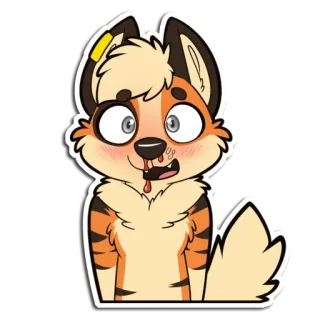 😳 furry, feline, striped, cartoon, nosebleed, shocked, flustered, animal, sticker telegram sticker