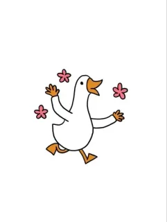 🌸 duck, goose, cartoon, animal, flowers, cute, happy telegram sticker