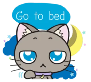 🌙 Go to bed gato, sono, lua, estrelas, noite, hora de dormir whatsapp sticker