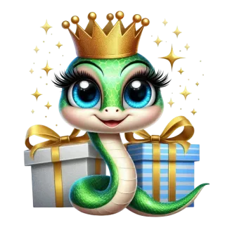 🧸 งู, มงกุฎ, ของขวัญ, สัตว์, การ์ตูน, น่ารัก, สติกเกอร์ whatsapp sticker