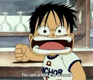 🖤 Monkey D. Luffy One Piece I'm not a kid! I'm a man! Anime, Cartoon, Wütend, Kind, Junge telegram sticker