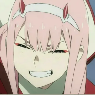 😁 Zero Two Darling in the Franxx 애니메이션, 제로투, 달링 인 더 프랑키스, 분홍색 머리, 뿔, 화난 telegram sticker