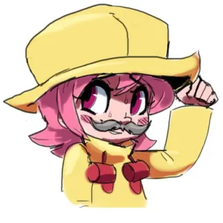 😜 Cartoon, Personnage, Moustache, Chapeau, Cheveux roses telegram sticker