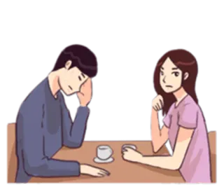 😓 грустный, пара, отношения, расстроенный, кофе, стол, злой telegram sticker