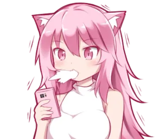 😖 Anime, Nekomimi, Mignon, Cheveux roses, Dessin animé, Téléphone telegram sticker