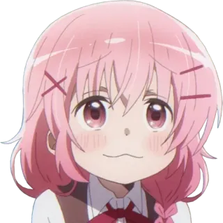 😍 Anime, Desenho animado, Garota, Cabelo rosa, Bonita, Sorrindo, Retrato whatsapp sticker