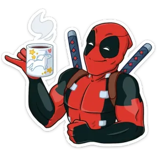 ☕️ Deadpool Deadpool, Marvel, superhéroe, café, unicornio, kawaii whatsapp sticker