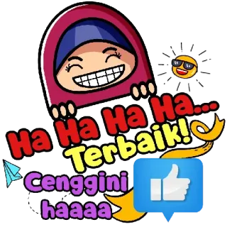 ✳️ Ha Ha Ha...Terbaik!
Cenggini haaaa 卡通, 女人, 头巾, 竖起大拇指, 搞笑, 笑 telegram sticker