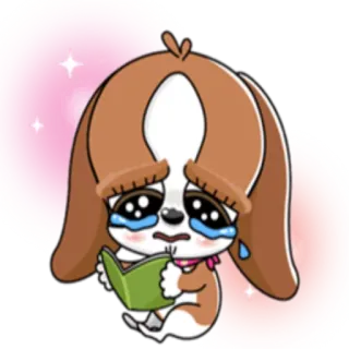 📚 chó, buồn, khóc, sách, hoạt hình, nhãn dán, chó con telegram sticker