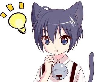 💡 Anime, Oreilles de chat, Ampoule, Idée, Dessin animé, Kawaii, Chat, Surpris telegram sticker