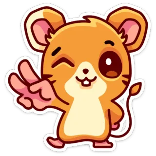 ✌️ мышь, животное, мультфильм, милый, стикер, знак мира, подмигивающий telegram sticker