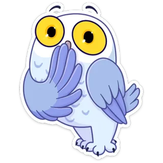 🤭 búho, pájaro, animal, dibujo animado, lindo, blanco, amarillo whatsapp sticker