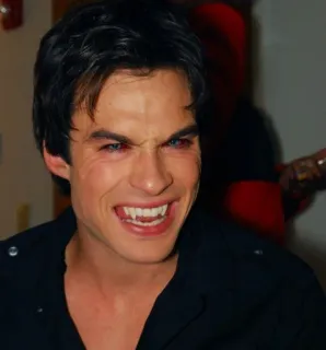 🧛 Damon Salvatore The Vampire Diaries 뱀파이어, 송곳니, 붉은 눈, 악 telegram sticker
