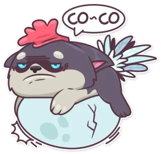 🐔 CO~CO 犬, 鶏, 卵, 動物, 漫画, かわいい, 怠惰 telegram sticker