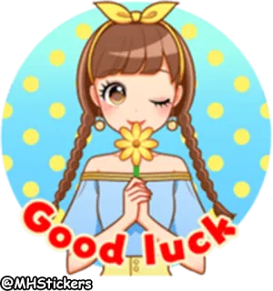 🌷 Good luck boa sorte, menina, flor, desenho animado, anime telegram sticker