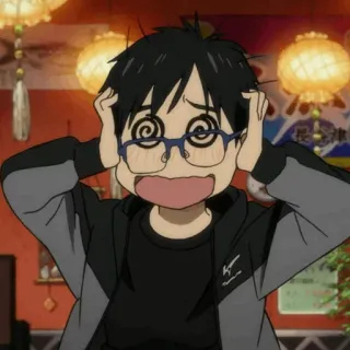 🍾 Yuri Katsuki Yuri!!! on Ice Аниме, Мультфильм, Персонаж, Смешной, Глаза, Очки, Смущенный telegram sticker