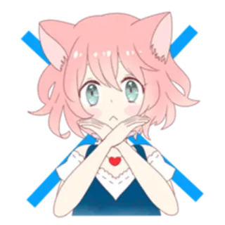 ❌ garota anime, orelhas de gato, cabelo rosa, fofa, kawaii, coração telegram sticker
