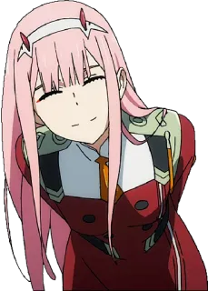 🙂 Zero Two Darling in the Franxx Anime, Zero Two, Darling in the Franxx, pinke Haare, Hörner, Charakter, Cartoon telegram sticker