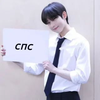 🥰 СПС 人物, kpop, 男性, サイン持ち, シャツ, ネクタイ telegram sticker