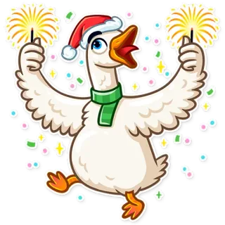 🥳 goose, sparkler, celebration, holiday, animal, santa hat, festive telegram sticker