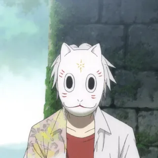 😊 Anime, Máscara, Cabelo branco, Máscara de raposa, Personagem, Japão, Japonês telegram sticker