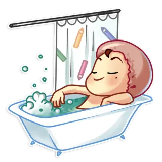 🛁 vasca da bagno, bagno, bolle, rilassante, cartone animato, carino, infantile, divertente telegram sticker