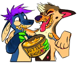 🌕 BUTTER BUDS butter, buds, friends, cartoon, food, animals, anthropomorphic telegram sticker
