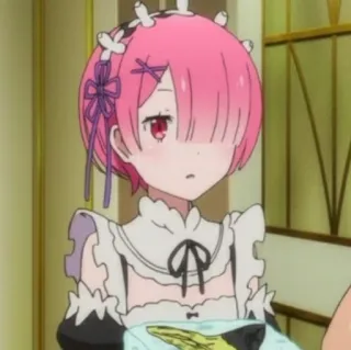 ☁️ Ram Re:Zero Anime, Ram, Re:Zero, Maid, Rambut Pink, Gadis Anime telegram sticker