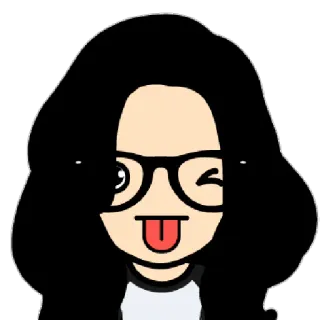 😜 dessin animé, autocollant, femme, fille, portrait, lunettes, langue telegram sticker