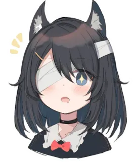 🤤 chica anime, ojo vendado, linda, pelo negro, orejas de gato, sorpresa telegram sticker
